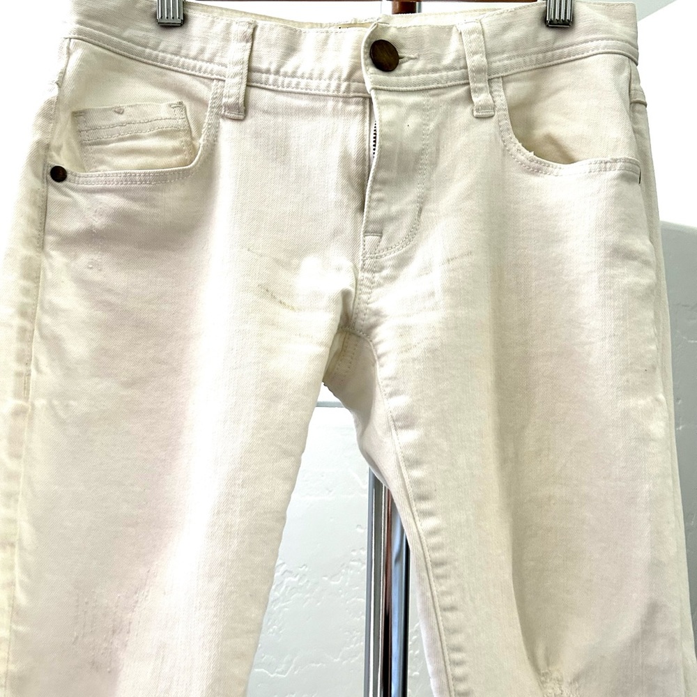 Cabi distressed white straight leg jeans